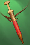 Glaive en bois avec fourreau en cuir rouge